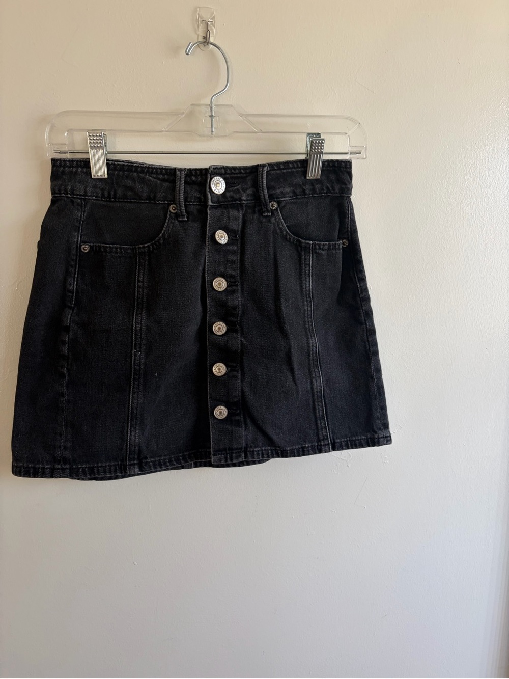 American Eagle Black Button-Front Denim Mini Skirt